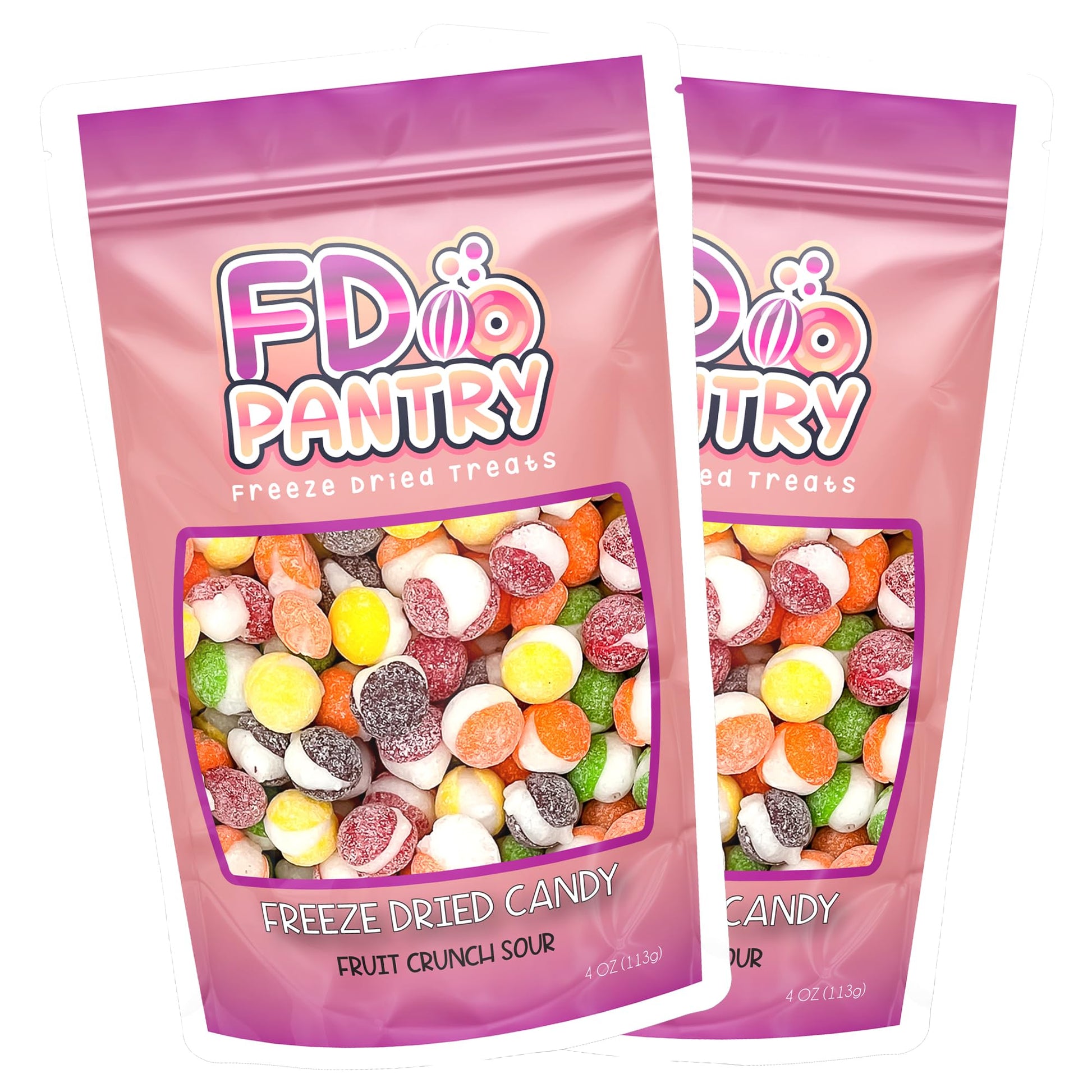 Freeze Dried Candy - Fruit Crunch Sour 4 Oz - 2 Pack - Assortment Strawberry, Orange, Lemon, Grape, Lime Flavors Bag Pouch - Ide