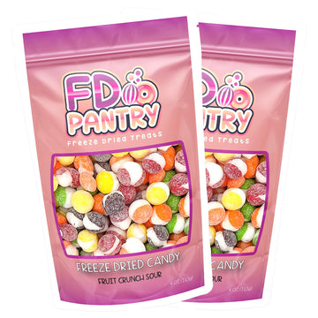 Freeze Dried Candy - Fruit Crunch Sour 4 Oz - 2 Pack - Assortment Strawberry, Orange, Lemon, Grape, Lime Flavors Bag Pouch - Ide