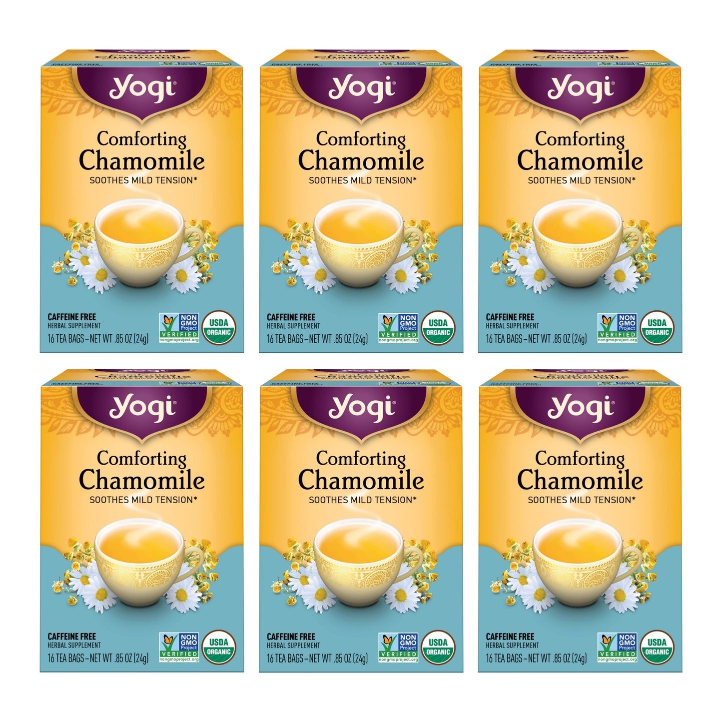 Yogi Tea Comforting Chamomile Tea - 16 Tea Bags Per Pack (6 Packs) - Organic Chamomile Tea Bags - Supports A Good Night S Sleep & Occasional Stomach Discomfort - Made From Organic Chamomile Flower