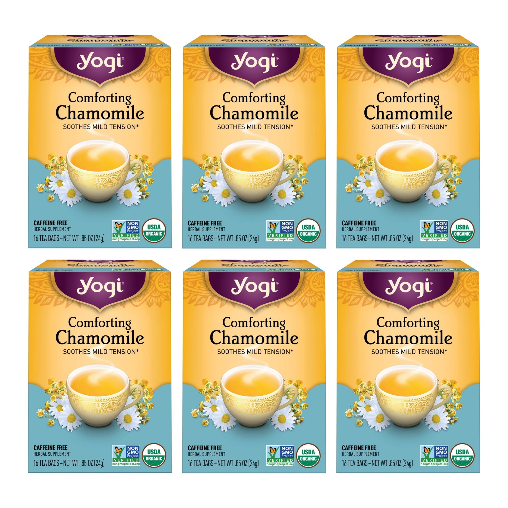 Yogi Tea Comforting Chamomile Tea - 16 Tea Bags Per Pack (6 Packs) - Organic Chamomile Tea Bags - Supports A Good Night S Sleep & Occasional Stomach Discomfort - Made From Organic Chamomile Flower