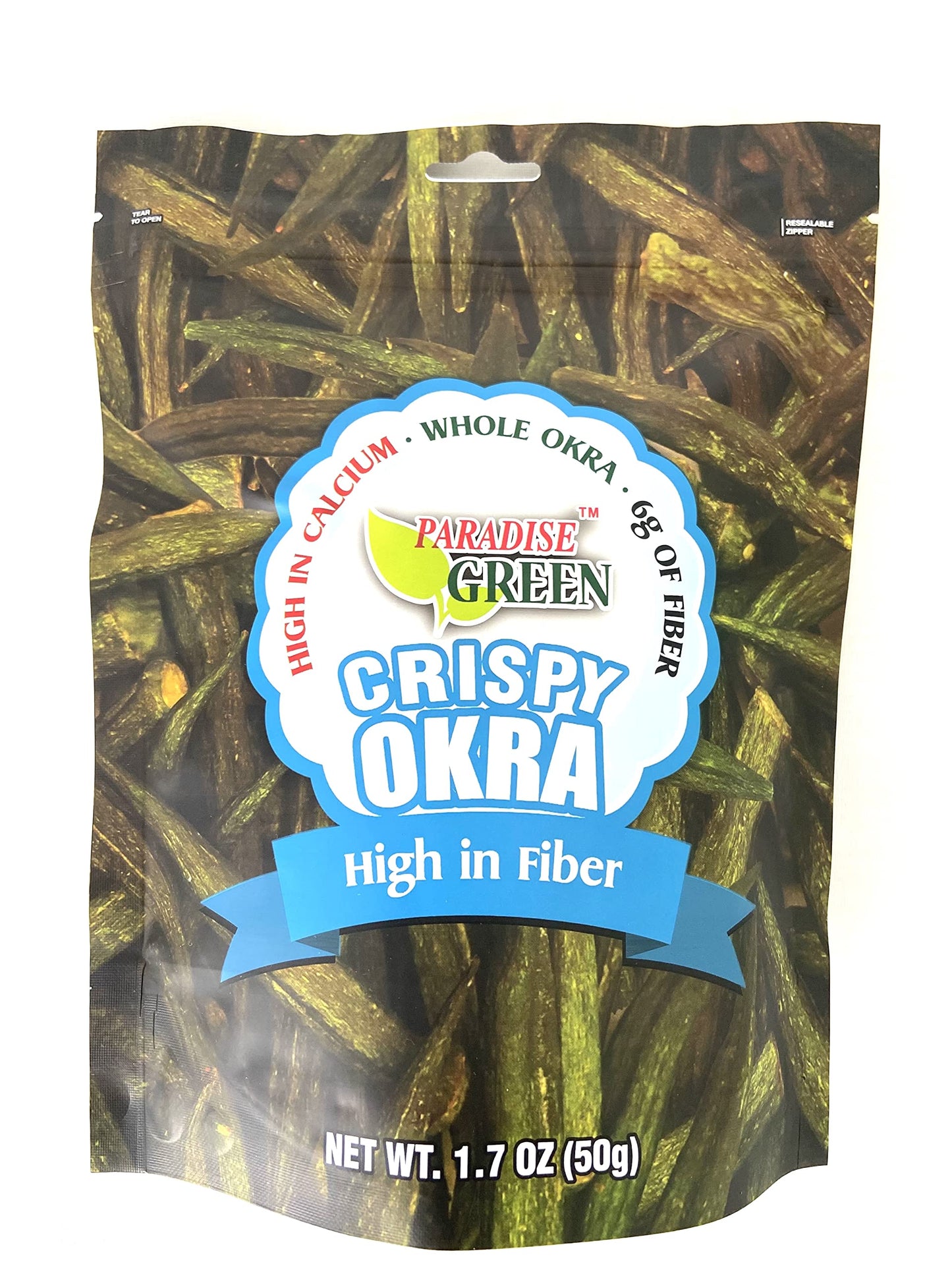Crispy Crunchy Whole Okra Chips High in Fiber and Calcium, 100% Natural & Gluten-Free, Paradise Green 1.7oz x 2 Packs/ Shipped b