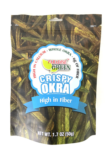 Crispy Crunchy Whole Okra Chips High in Fiber and Calcium, 100% Natural & Gluten-Free, Paradise Green 1.7oz x 2 Packs/ Shipped b