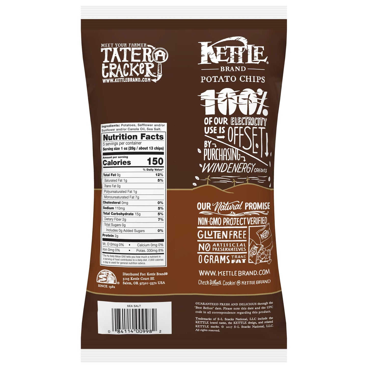 Kettle Brand Potato Chips, Sea Salt, 5 Ounce Bags (Pack Of 15)