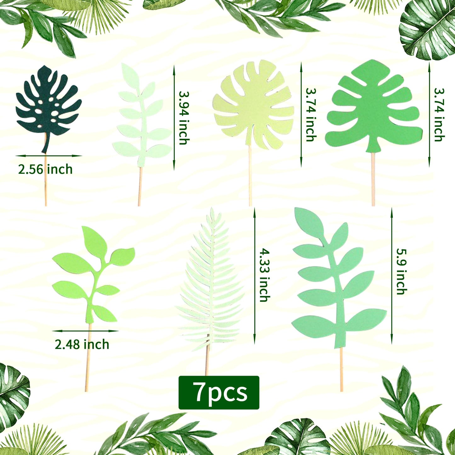 LaVenty Glittery Tropical Leaves Cake Topper Set of 7, Metal, Gold, Wedding Decoration, Model 8541814869