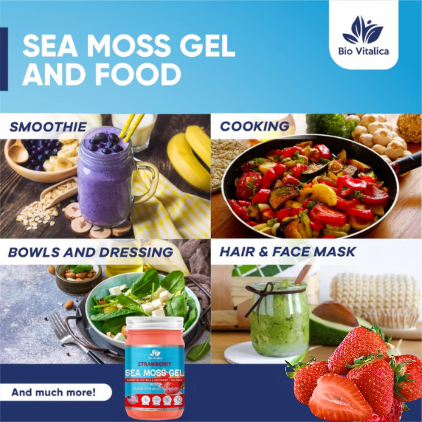 BIO VITALICA Sea Moss Gel - Organic Irish Sea Moss Superfood - 12 Ounce - Strawberry Flavor
