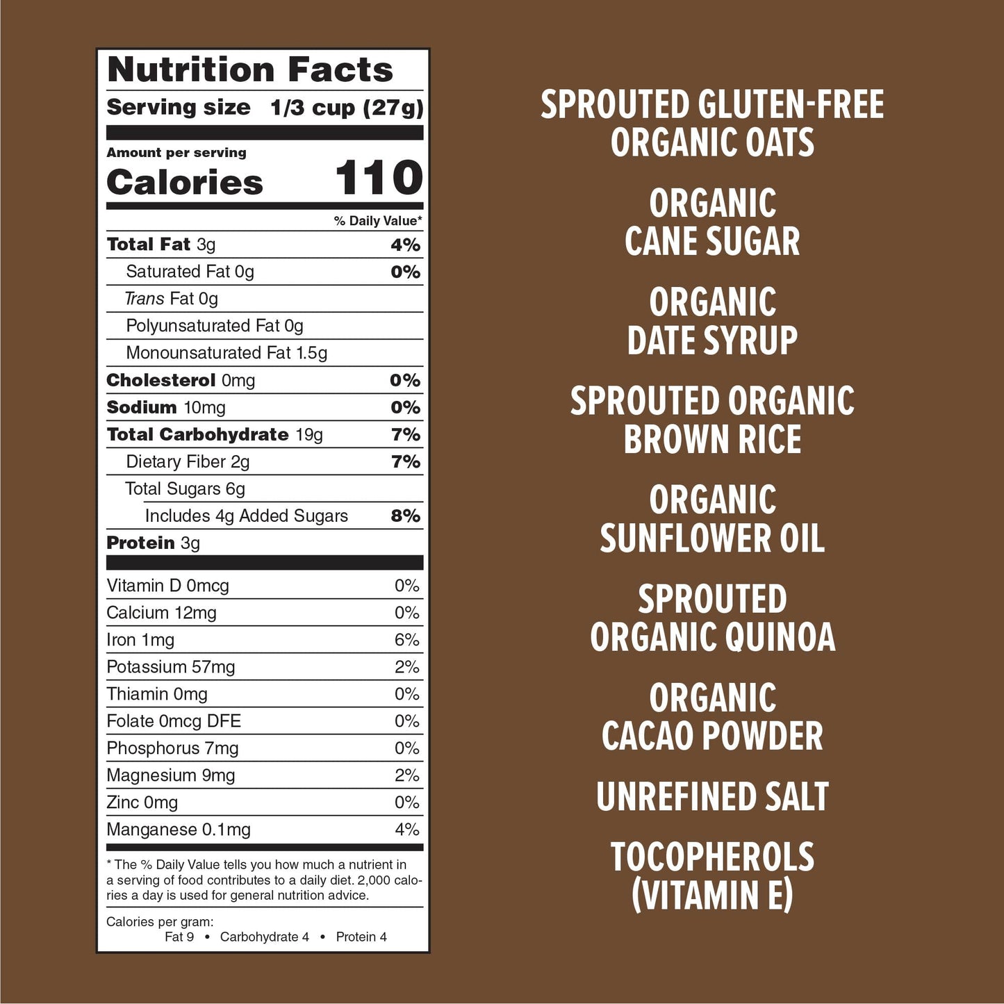 One Degree Organic Foods Sprouted Oat Quinoa Cacao Gluten Free Granola - Usda Organic, Vegan (11 Oz. - 6 Pack)