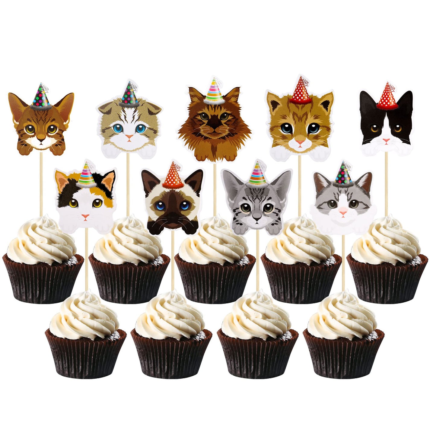 Gyufise Cat Cupcake Toppers, 36Pcs Kitten Theme Cake Decorations, Paper, Model ZN0606, Color 6-cat