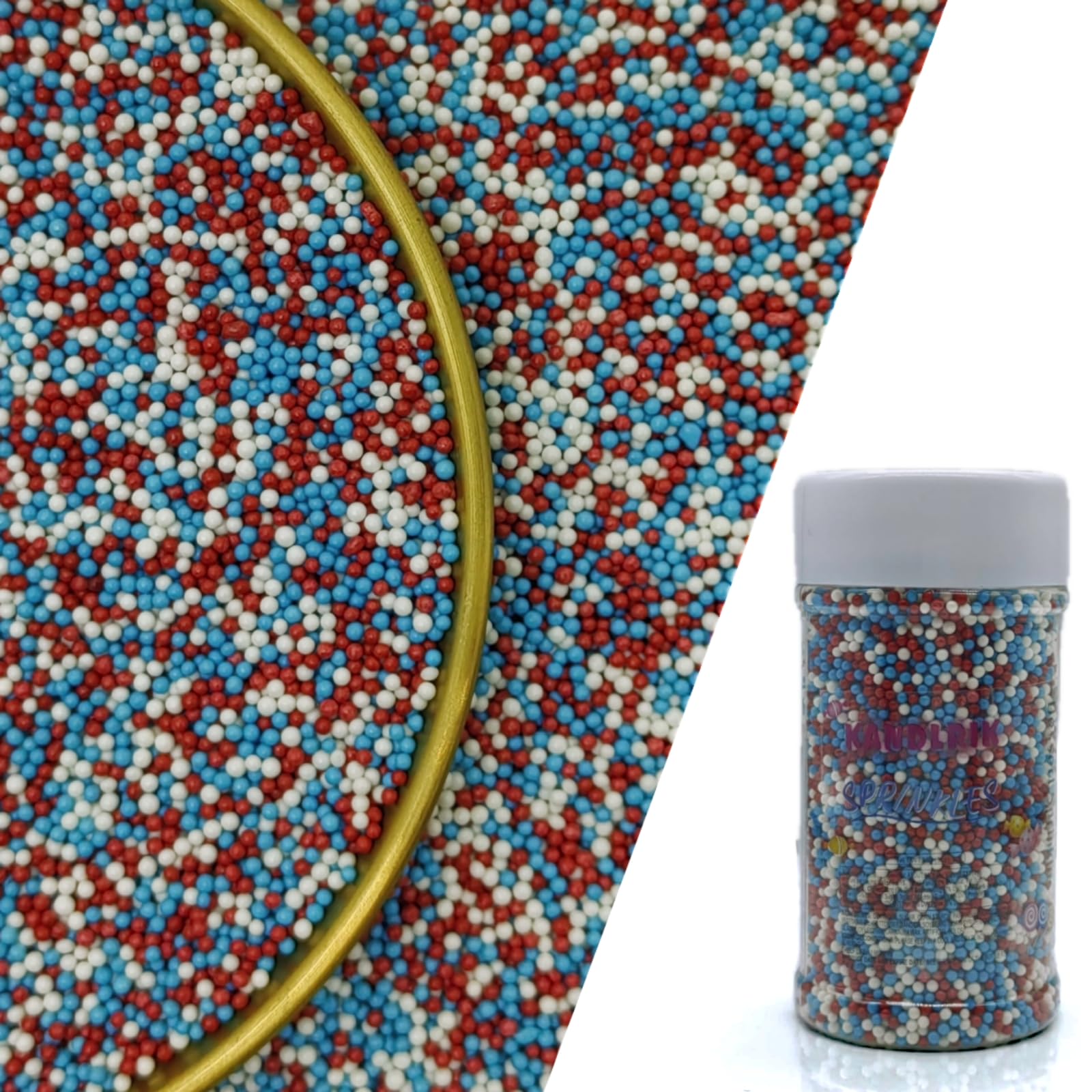 Edible Red & Blue & White Sprinkles Candy 2mm Mini Pearls Cake Decorations Cupcake Toppers Cookie Decorating Perfect for Wedding