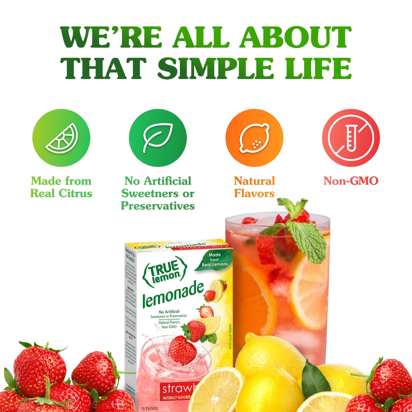 True Lemon Strawberry Lemonade Water Enhancer Drink Mix, 10 Count (Pack Of 12), Low Calorie Drink Mix Packets For Water, Powdered Drink Mixes & Flavorings, Individual Drink Packets, Water Flavor