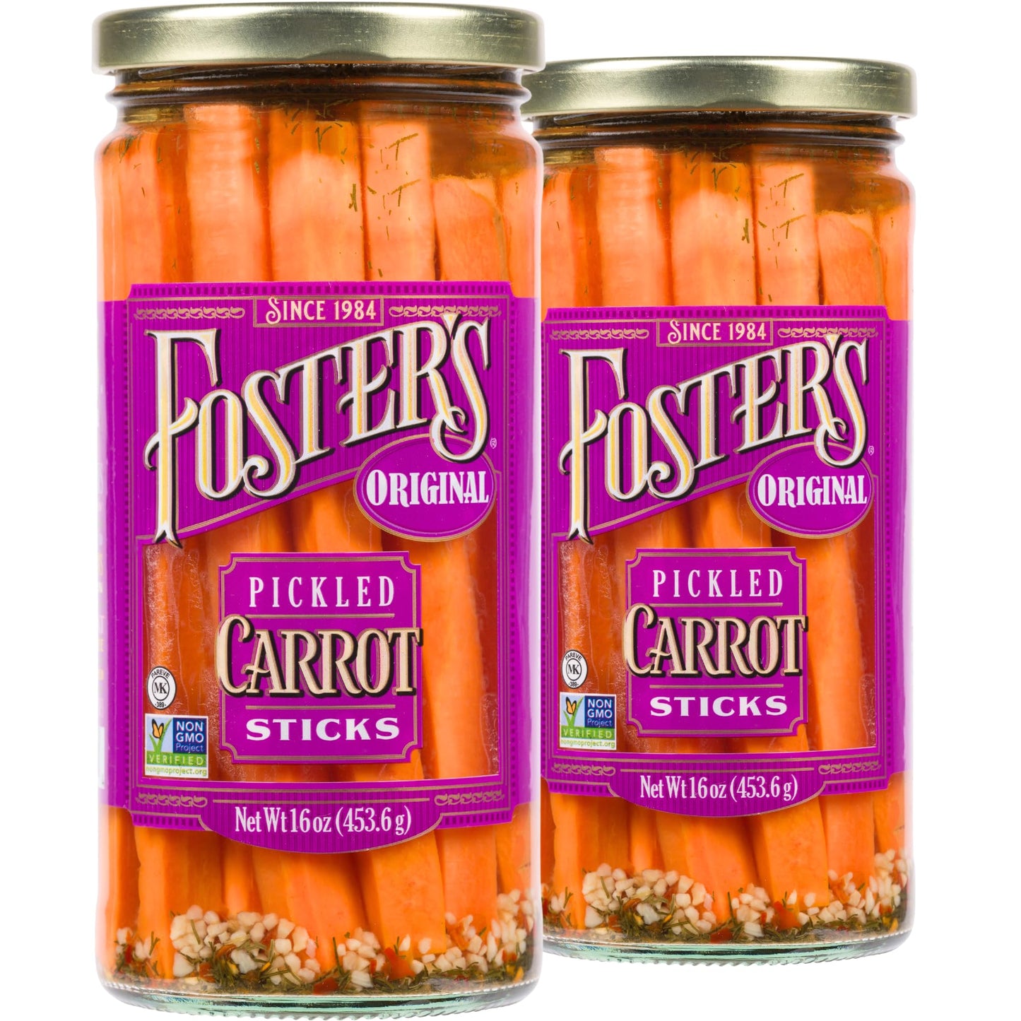Fosters Pickled Carrots in a Jar, Original, 16oz, 2 Pack, Traditional Pickled Carrot Sticks Recipe for over 40 years, Low Calor