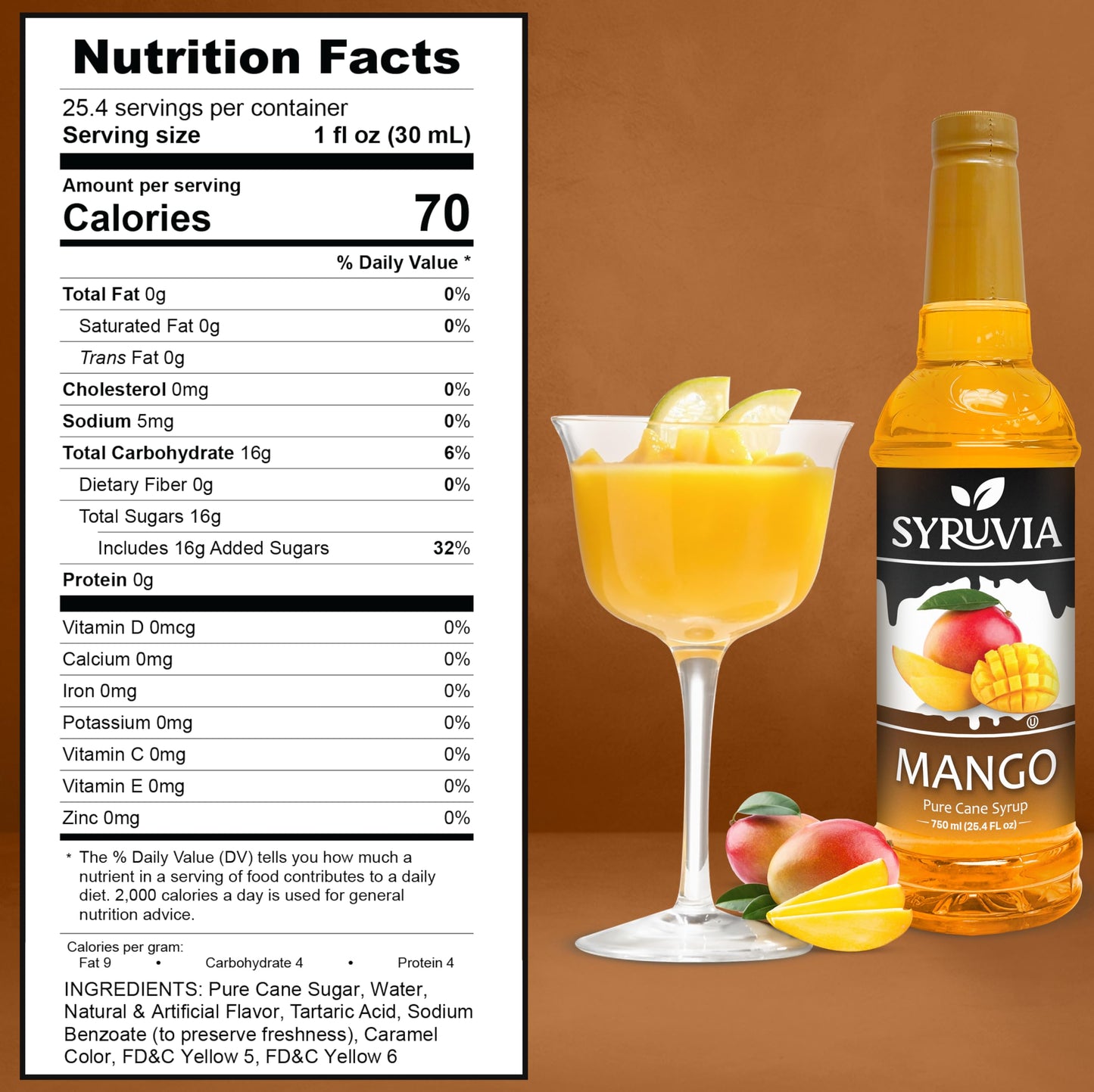 Syruvia Mango Syrup - Premium Flavoring Syrup For Tea, Italian Sodas, Beverages, Desserts, Ice Cream, Cocktails & Mocktails - Ko
