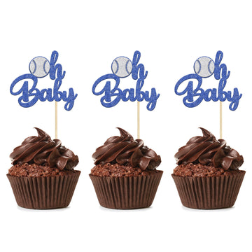 24Pcs Baseball Oh Baby Cupcake Toppers Glitter Sport Baseball Theme Babyshower Oh Baby Cupcake Picks For Baseball Theme Babyshow
