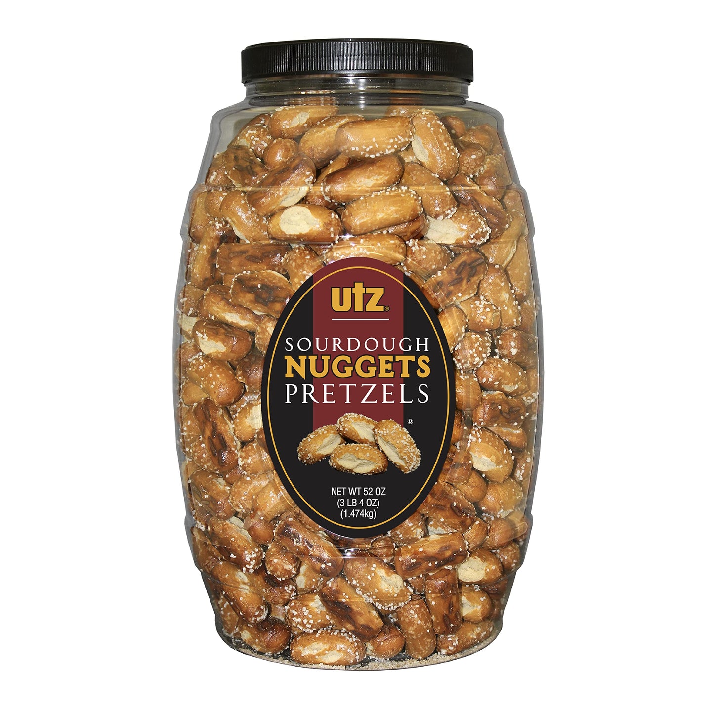 Utz Bite-Size Nuggets Pretzels With Classic Sourdough Flavor 52 Oz. Barrel     Perfectly Salted With Zero Cholesterol Per Servin