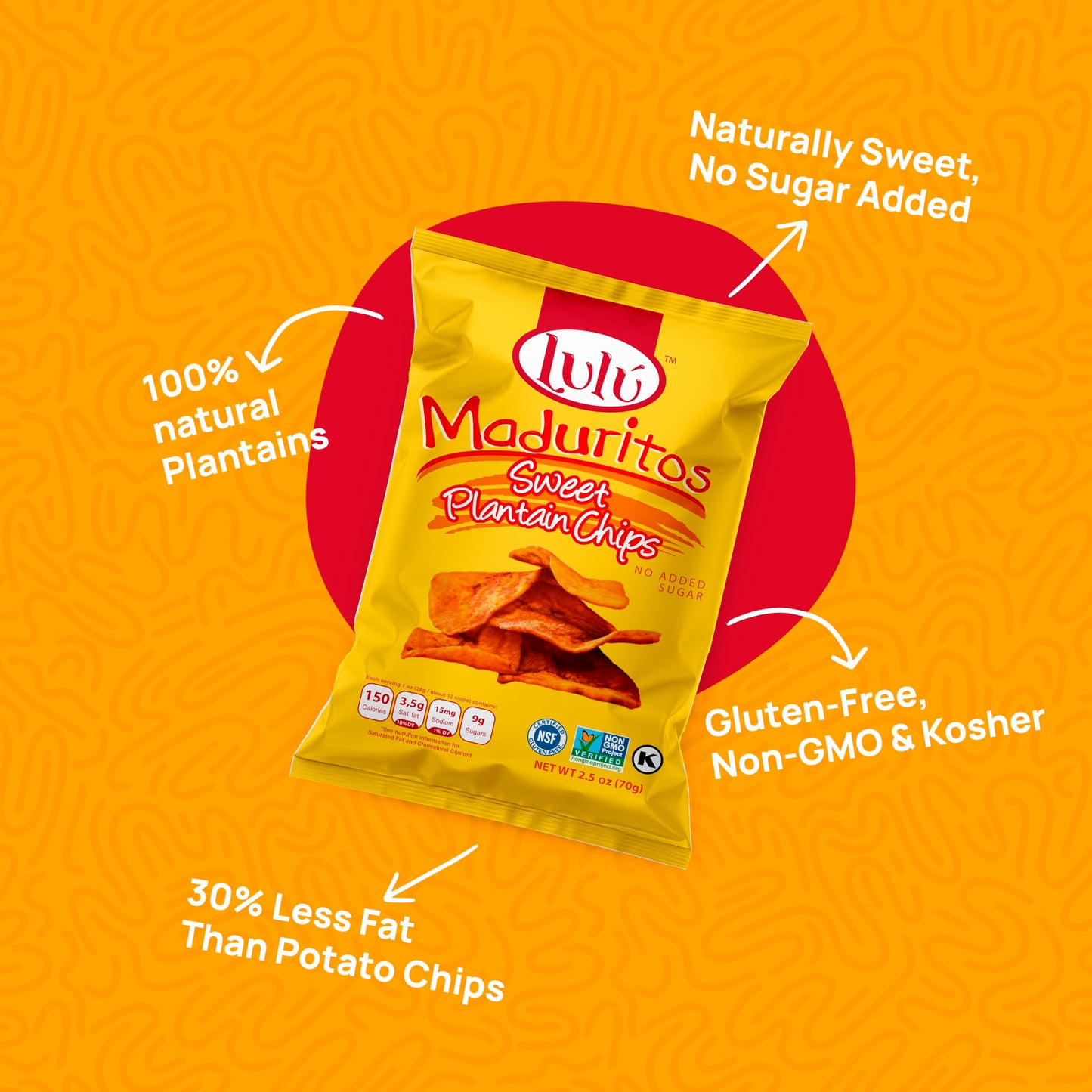 LULU Plantain Chips - Naturally Sweet Maduritos, Gluten Free, No Added Sugar, 2.5 Ounce (Pack of 30)