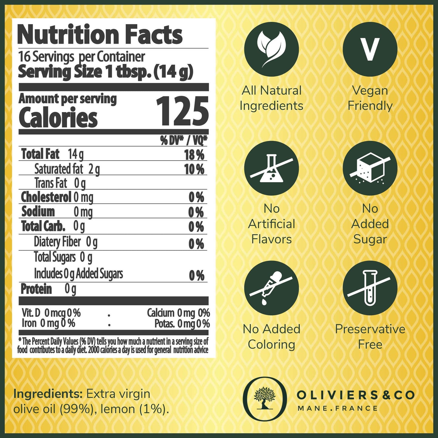 Oliviers & Co. Lemon Olive Oil | Cold Pressed Extra Virgin | 250 ml Can | Gourmet Flavored from Italy