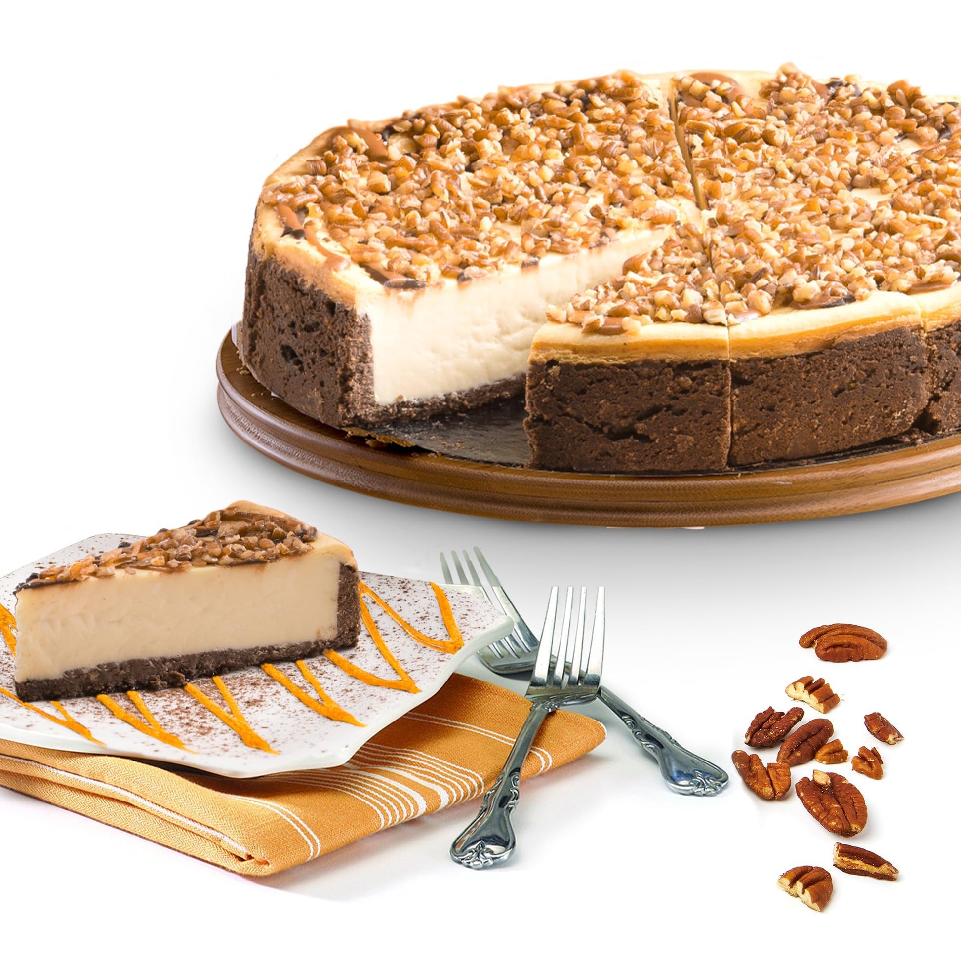 Davids COOKIES Chocolate Caramel Pecan Cheesecake, 10 Pre-sliced, 14 pcs, Creamy Dessert, Great Gift Idea