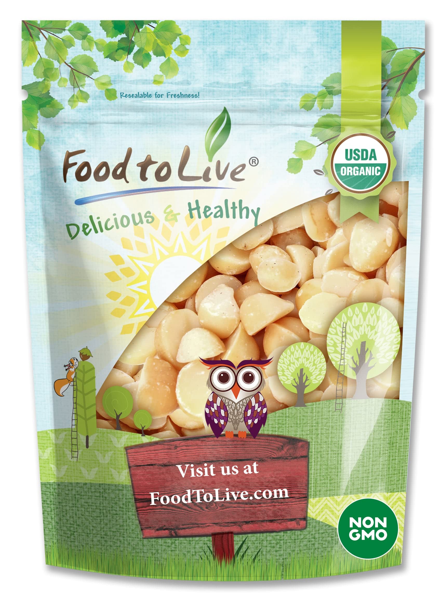 Food to Live Organic Macadamia Nut Halves & Pieces, 2 Pounds - Non-GMO, Raw, Shelled, Unsalted, Kosher, Vegan, Bulk. Keto Snack.
