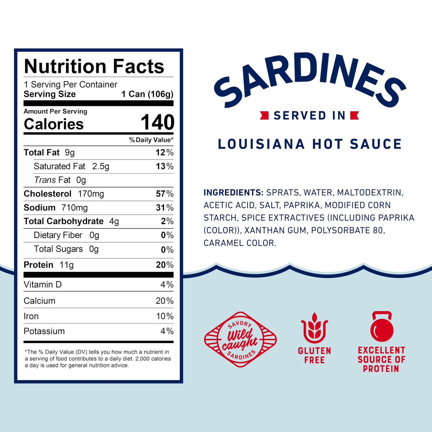 Beach Cliff Sardines in Louisiana Hot Sauce, 3.75 oz Can, Pack of 12, Gluten Free, Keto Friendly, 11g Protein per Serving