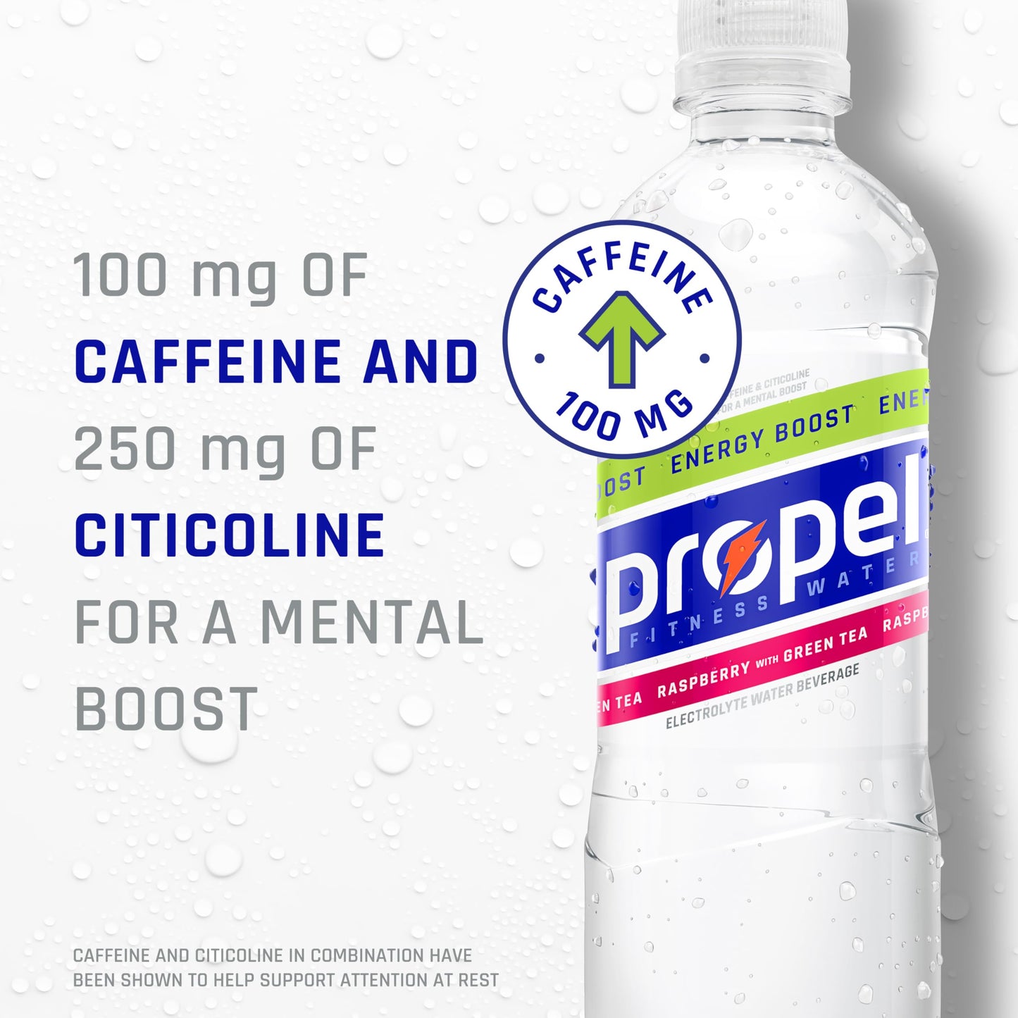 Propel Energy Boost Raspberry Green Tea Flavored Water, 16.9 fl oz Bottles, 12 Pack - Zero Calorie with Electrolytes and Caffeine
