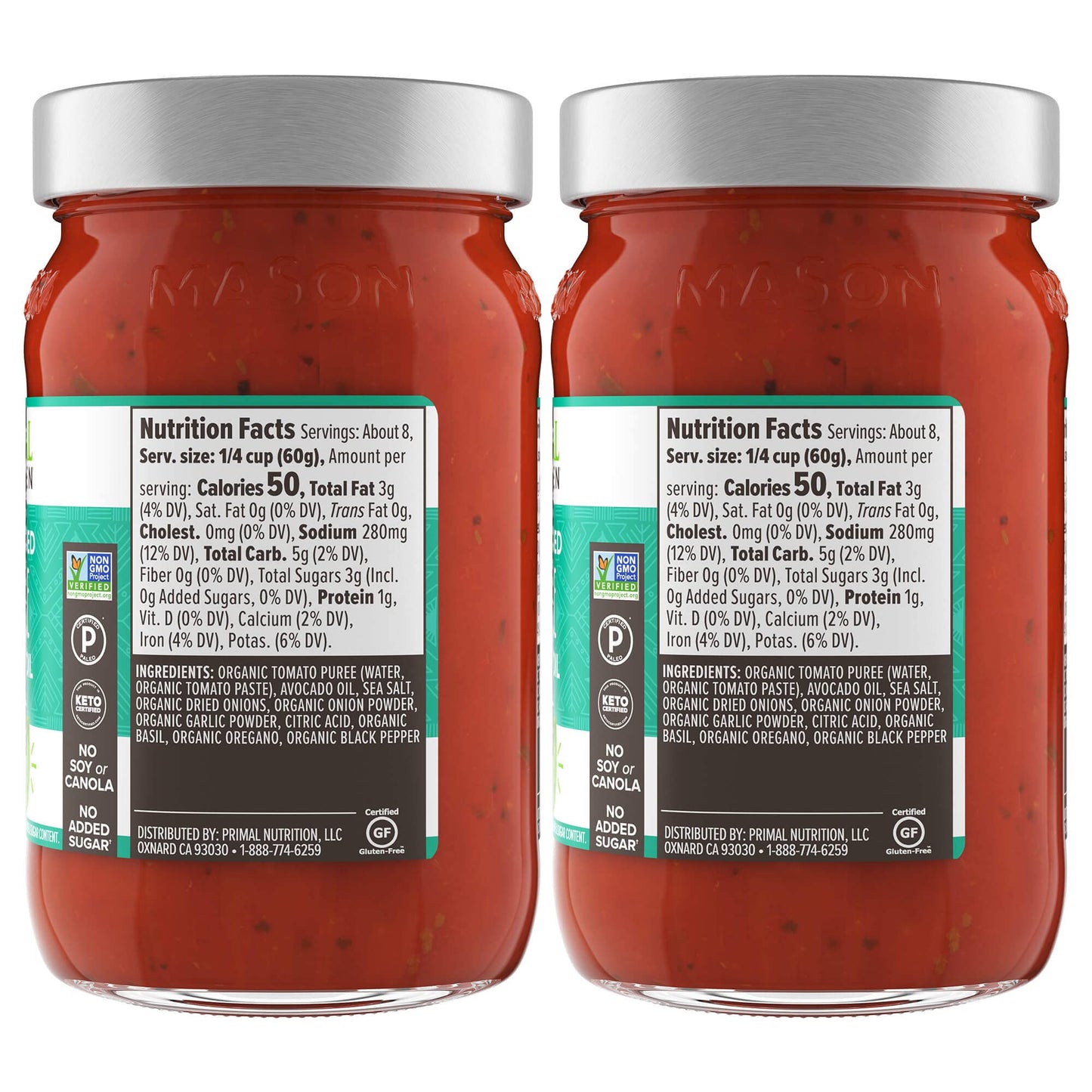 Primal Kitchen Unsweetened Red Pizza Sauce, No Added Sugar, Made with Avocado Oil, 2-Pack