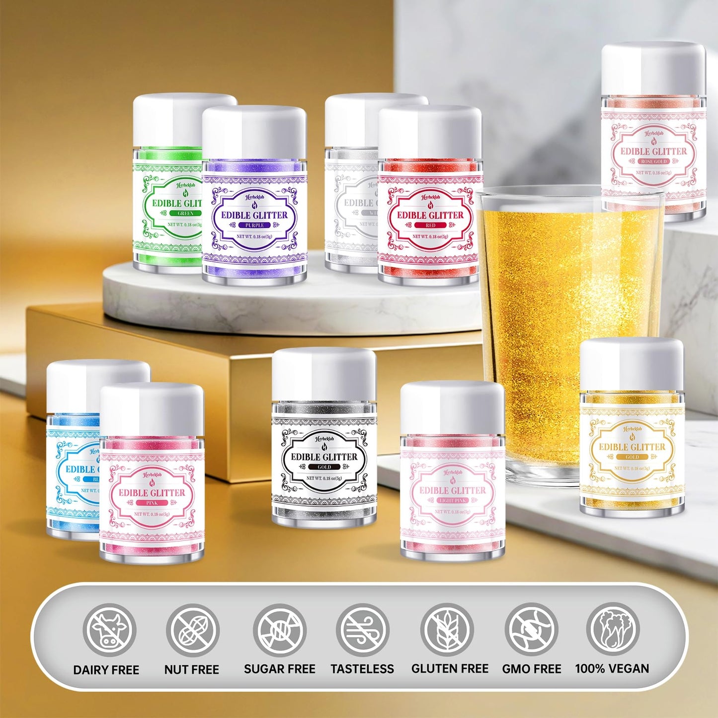 Edible Glitter For Cocktails - 14 Colors Luster Dust Edible Drink Glitter Food Grade Metallic Shimmer Powder Cake Sprinkles For