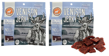 PEARSON RANCH SINCE 1959 Grass Fed Venison Jerky Pack of 2 Venison (Made with added Beef) - Low-Carb, Gluten-Free, No MSG, Paleo