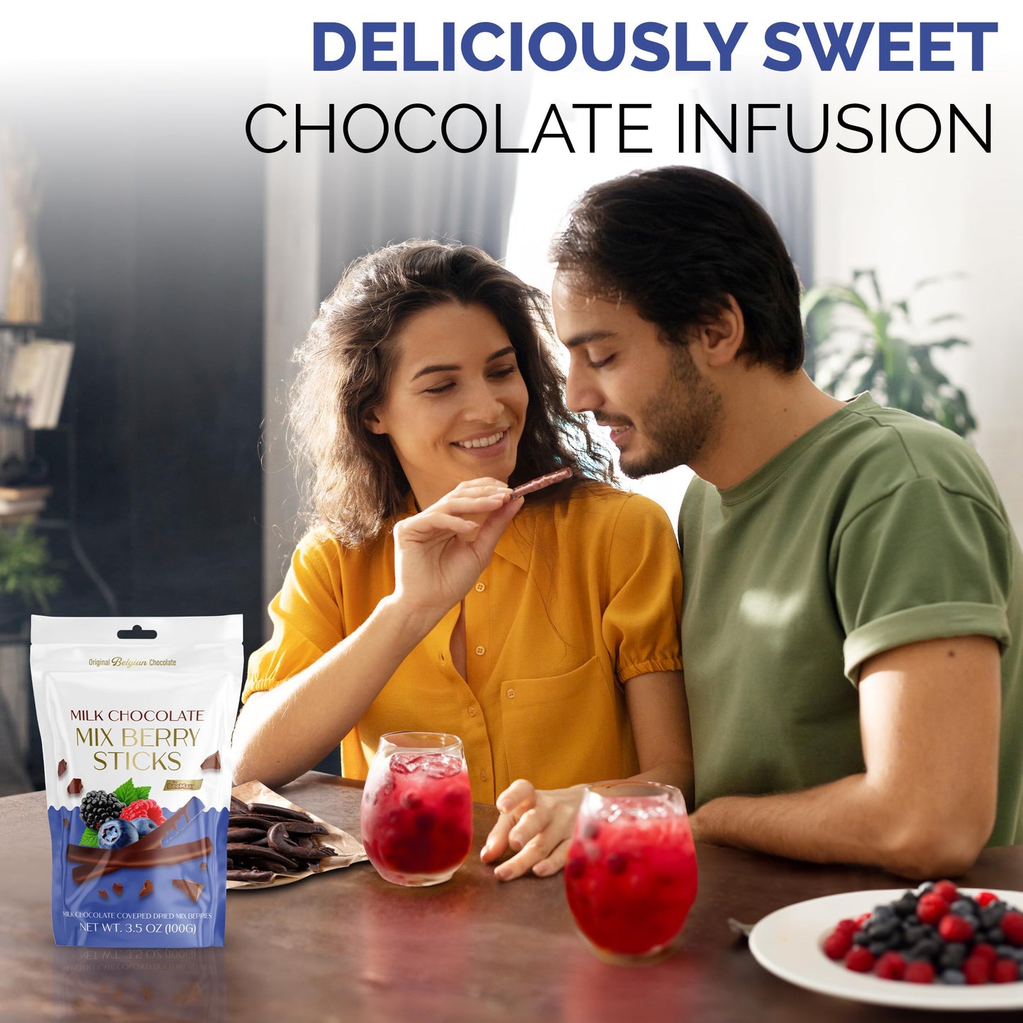 BEEMAX Belgian Chocolate Covered Fruit Sticks, Milk Chocolate, Gourmet Dried Fruit, 3.5 oz Resealable Pouch, Non-GMO