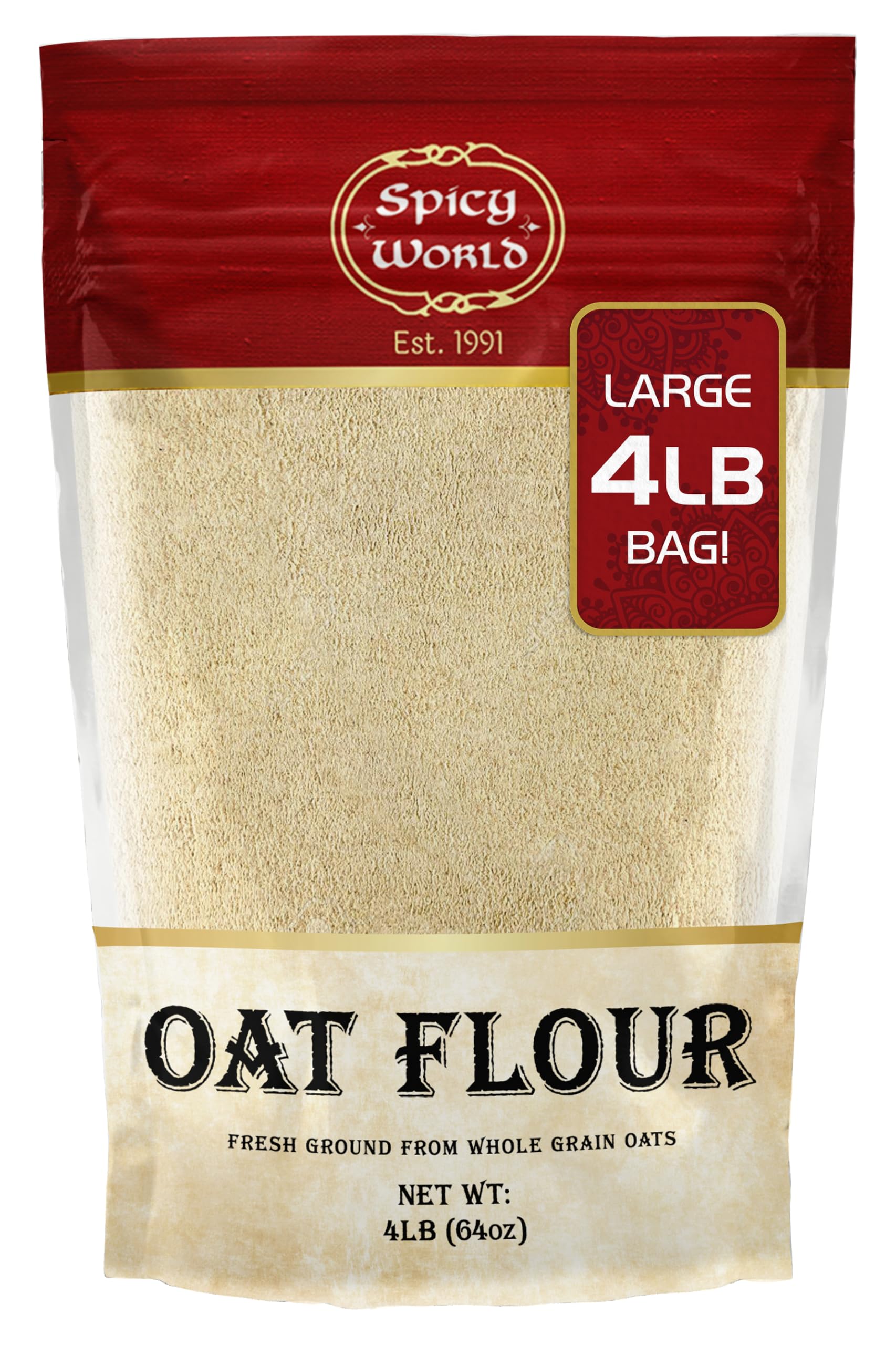 Spicy World Whole Grain Oat Flour - Non-GMO, 64 Ounce (4 Pound) Bag