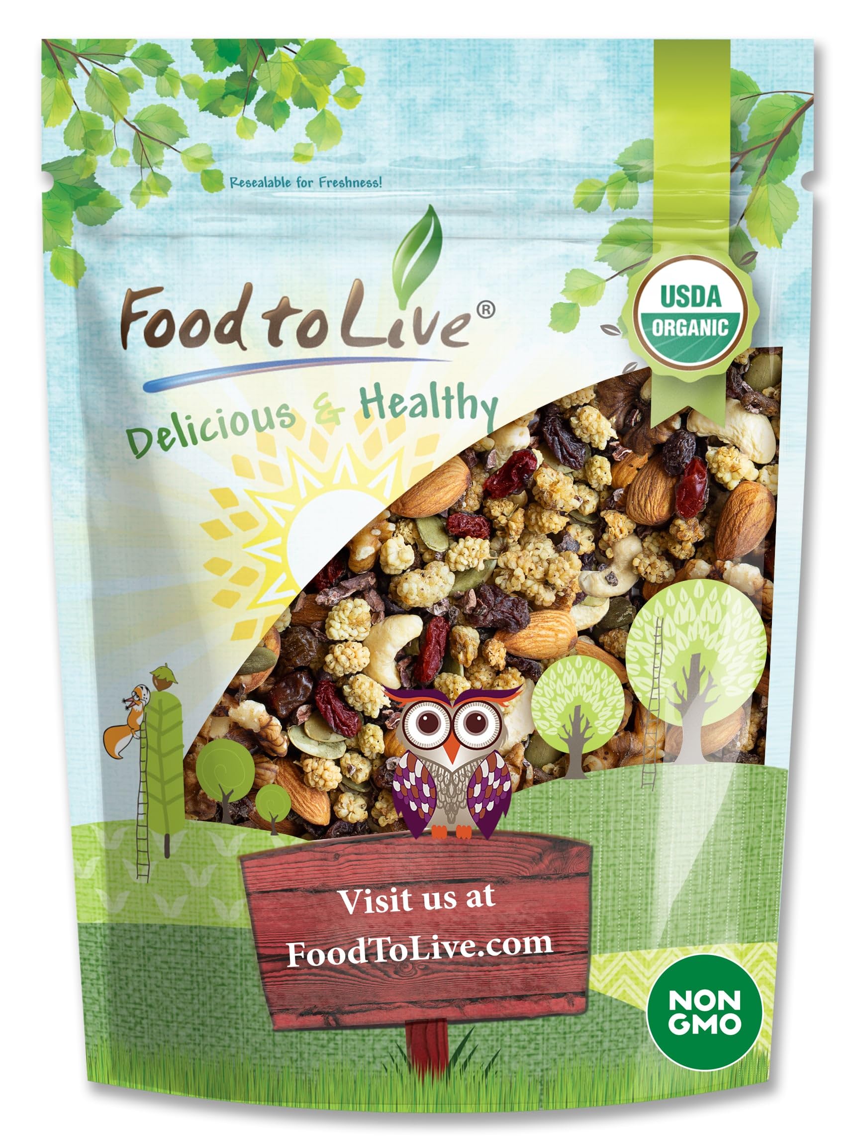 Food to Live - Organic Raw Munchies Snack Mix, 1 Pound - Raw and Non-GMO Snack Mix Contains Cacao Nibs, Raisins, Almonds, Cashew