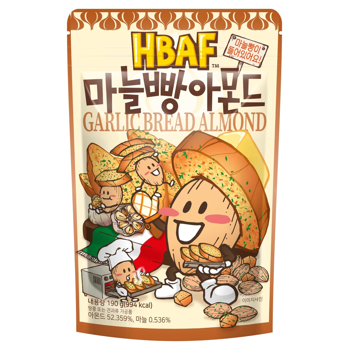 [Official Gilim Hbaf] Korean Garlic Bread Seasoned Almonds Nut Protein Snack | After-School  Work  Trip Camping Snack | Pre-Workout Snack | Asian Snack Korean Sovenior (Garlic Bread 1X190Gram Pack)