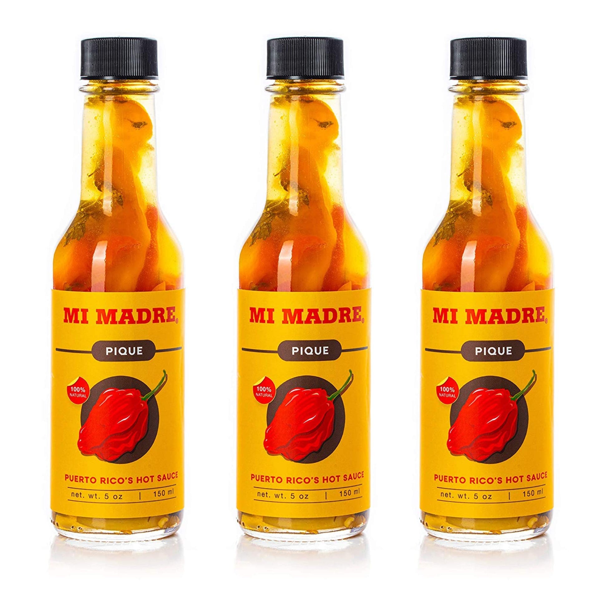 Mi Madre Pique Hot Sauce, Handcrafted In Puerto Rico, 100 Percent Natural, 5 Ounce (Pack Of 3)