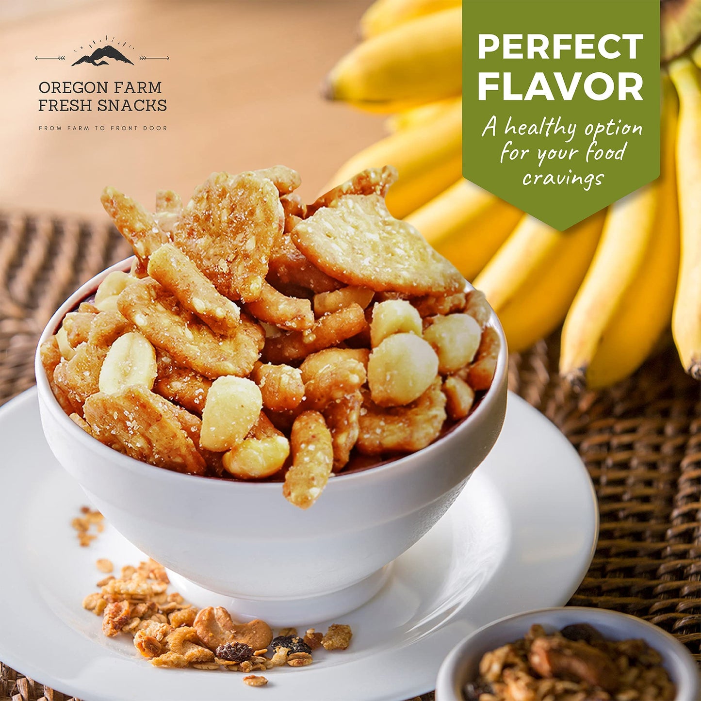 Oregon Farm Fresh Snacks Honey Roasted Nuts And Crackers Mix - Locally Made Honey Roasted Sesame Sticks And Nuts Mix - Enjoy The
