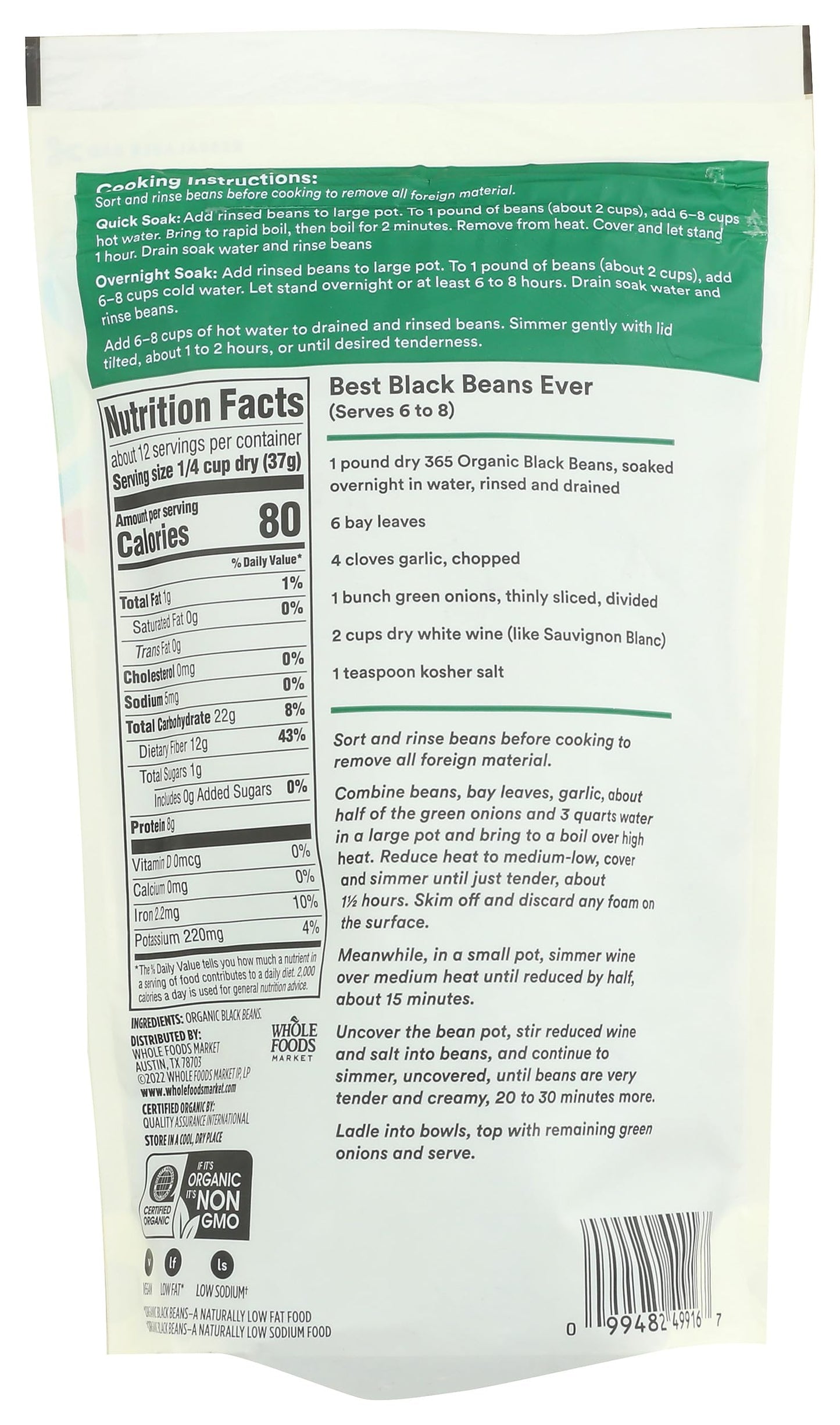 365 by Whole Foods Market Organic Black Beans, 16 Ounce - Non-GMO, Pack of 1