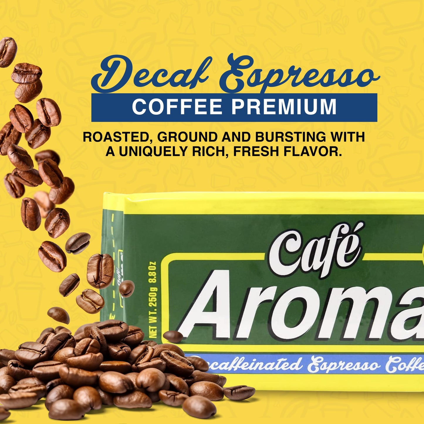 CAFE AROMA Decaf Dark Roast Espresso Ground Coffee, Cuban Style, Vacuum Sealed, 8.8oz, 4-Pack