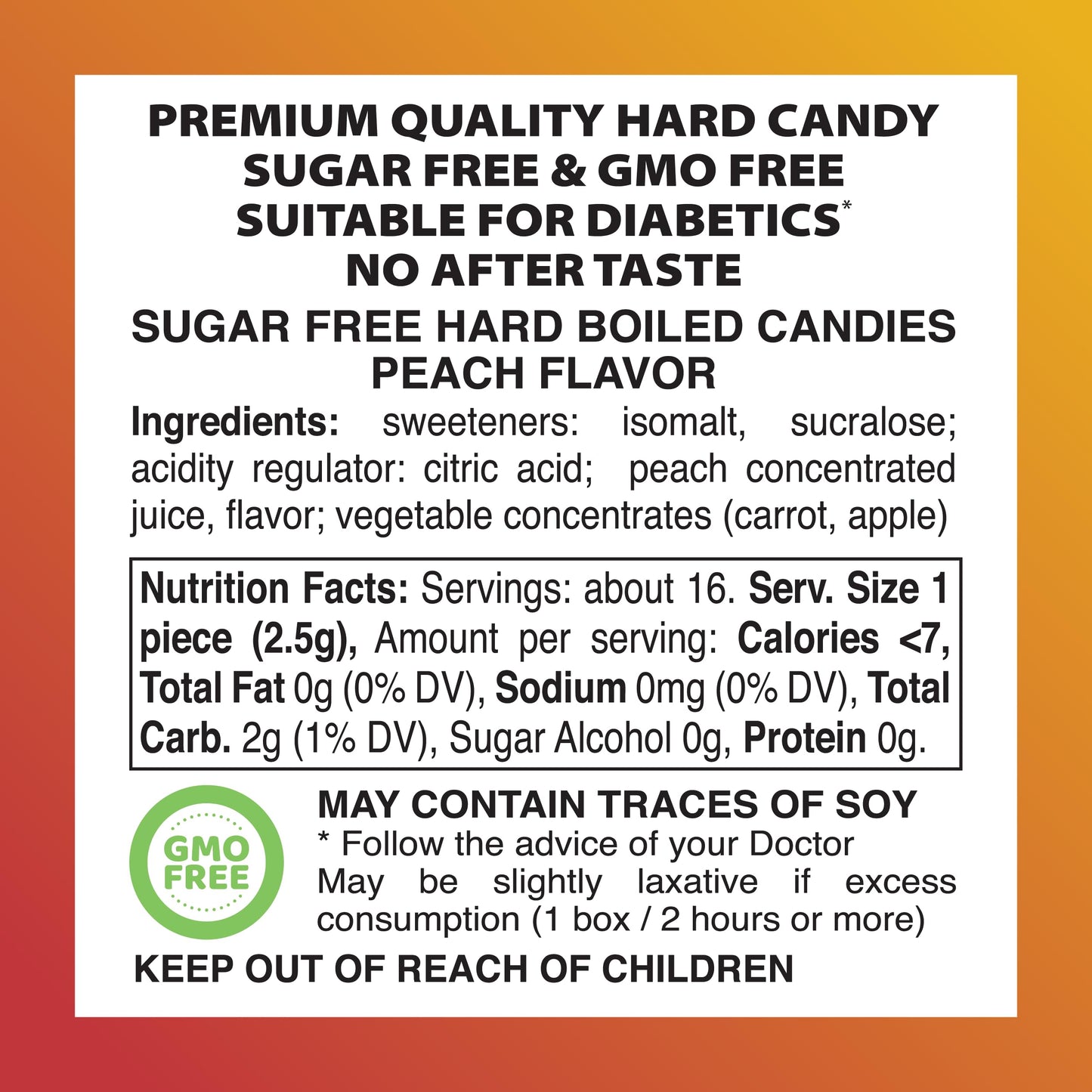 Swiss Imports Sugar Free Bonbons Hard Candy Drops, Peach Flavor, 9 Count Box