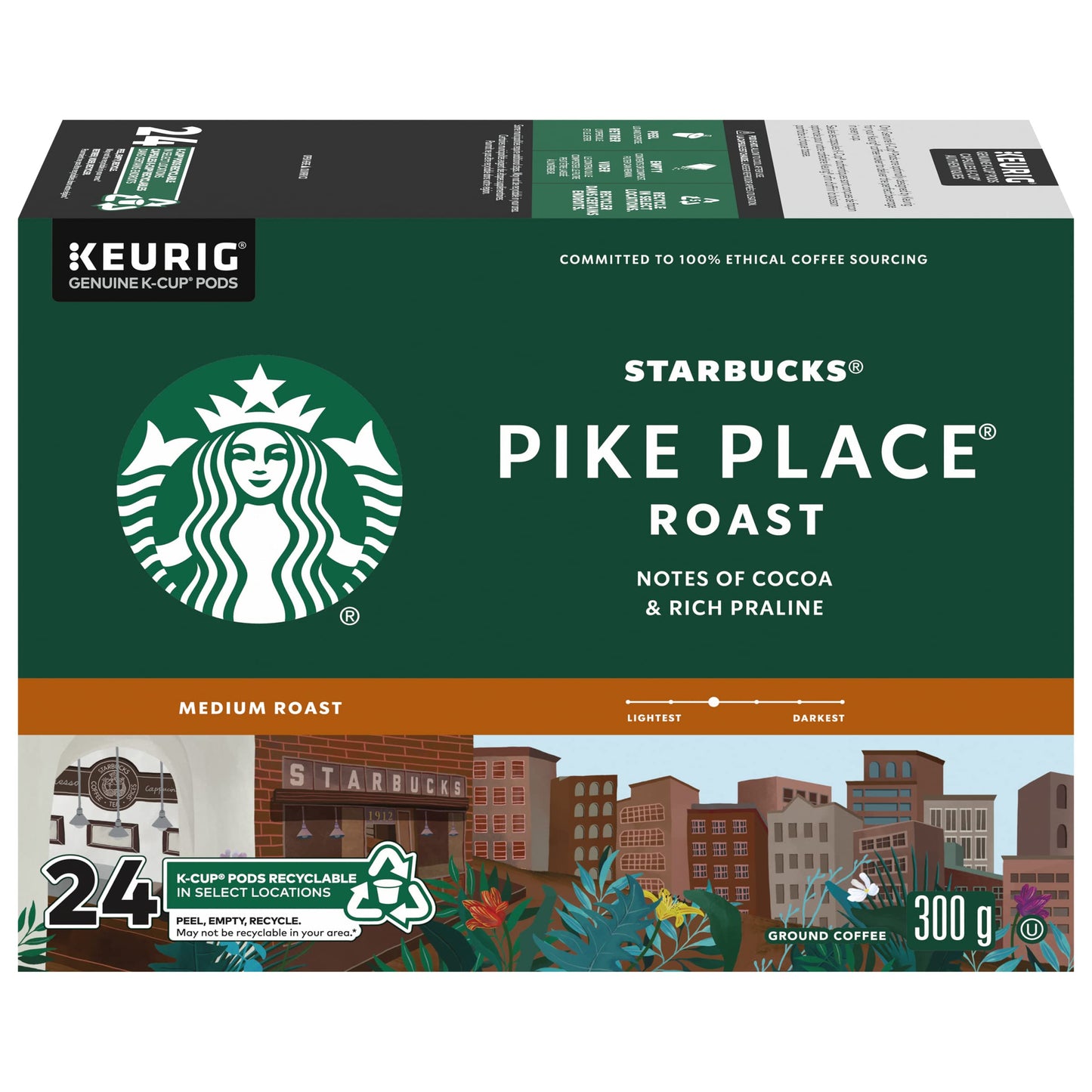 Starbucks® K-Cup® Coffee Pods, Pike Place Roast, 24 Count, Coffee Flavor, Model 00762111282019