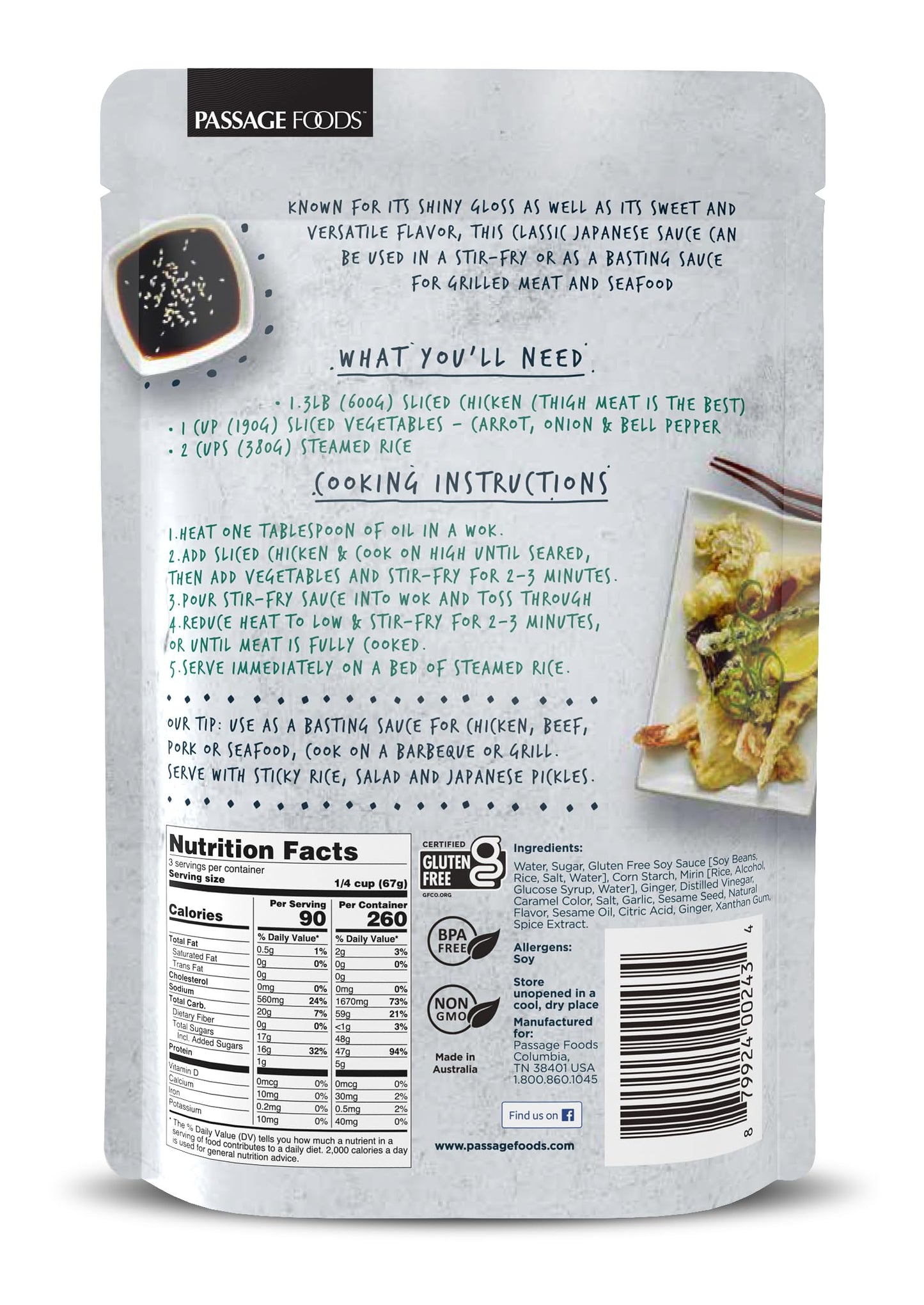 Passage To Asia Stir Fry Sauce - Japanese Teriyaki Sauce - Authentic Restaurant Quality - Prepared Meals Under 20 Minutes - Glut