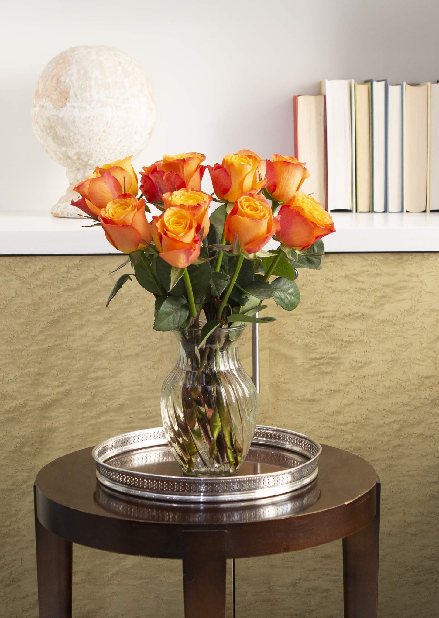 KaBloom 12 Orange Roses Bouquet with Vase - Gift for Birthday, Sympathy, Anniversary, Get Well, Valentine - Model KADF3011-V121-A999