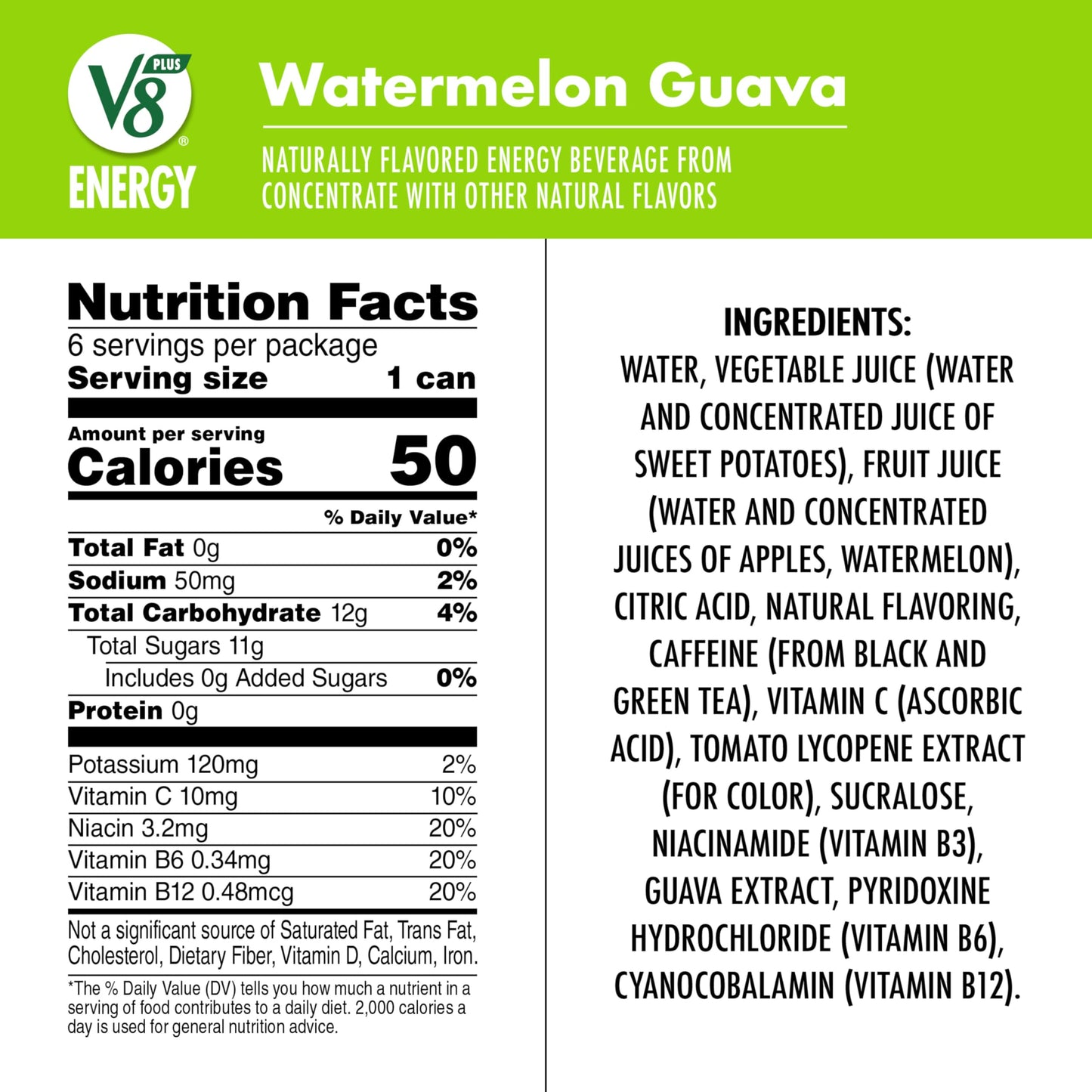 V8 Energy Watermelon Guava Energy Drink, Pack of 24 (8 Fl Oz), Model 200000029230