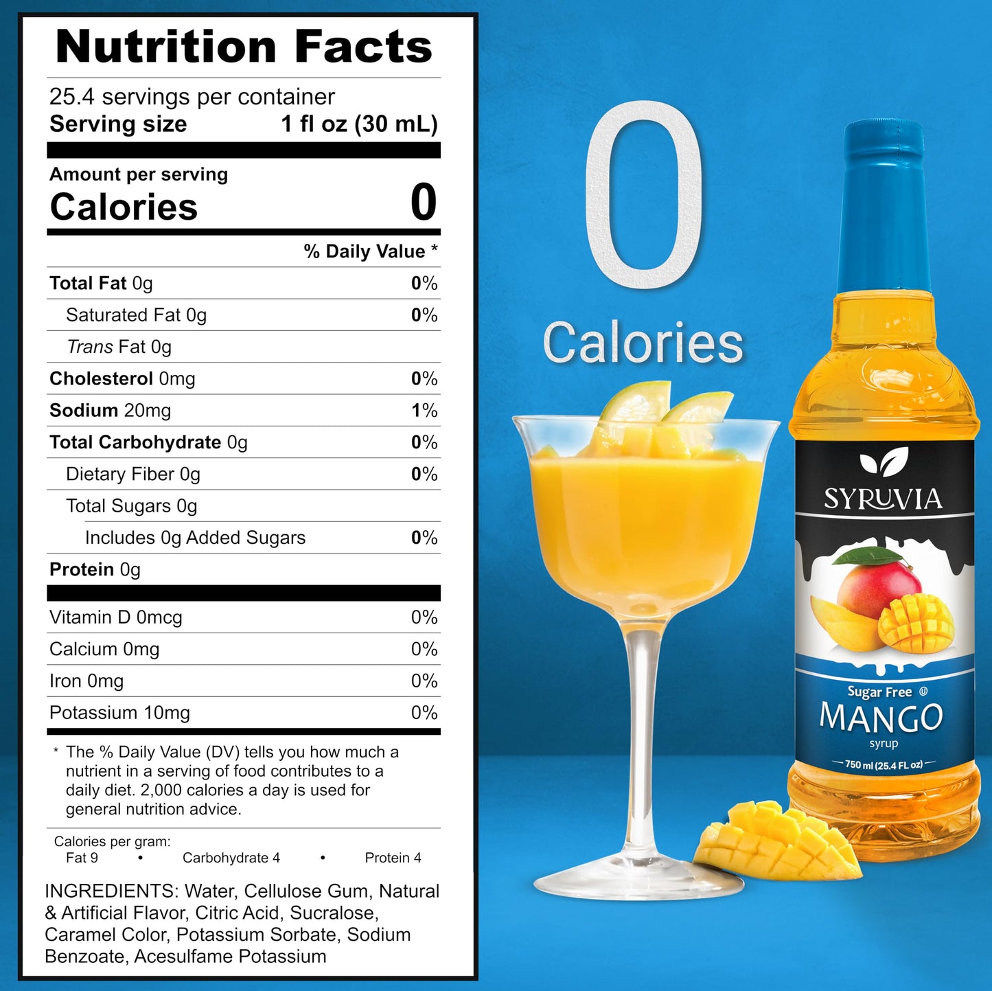 Syruvia Sugar Free Mango Syrup With Syrup Pump Dispenser - Mango Syrup Flavor, 25.4 Fl Oz - Perfect For Cocktails, Ice Tea, Dess