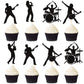 Ercadio 25 Pack Rock Band Cupcake Toppers Black Glitter Band Cupcake Picks Rock Pop Music Theme Cupcake Picks Music Concert Them