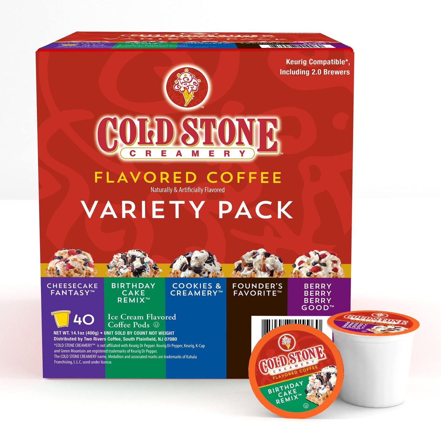 Cold Stone Creamery Beverages Coffee Pods, Ice Cream Flavored, 40 Count, Compatible with K Cup malt-inspired, Assorted Variety Pack