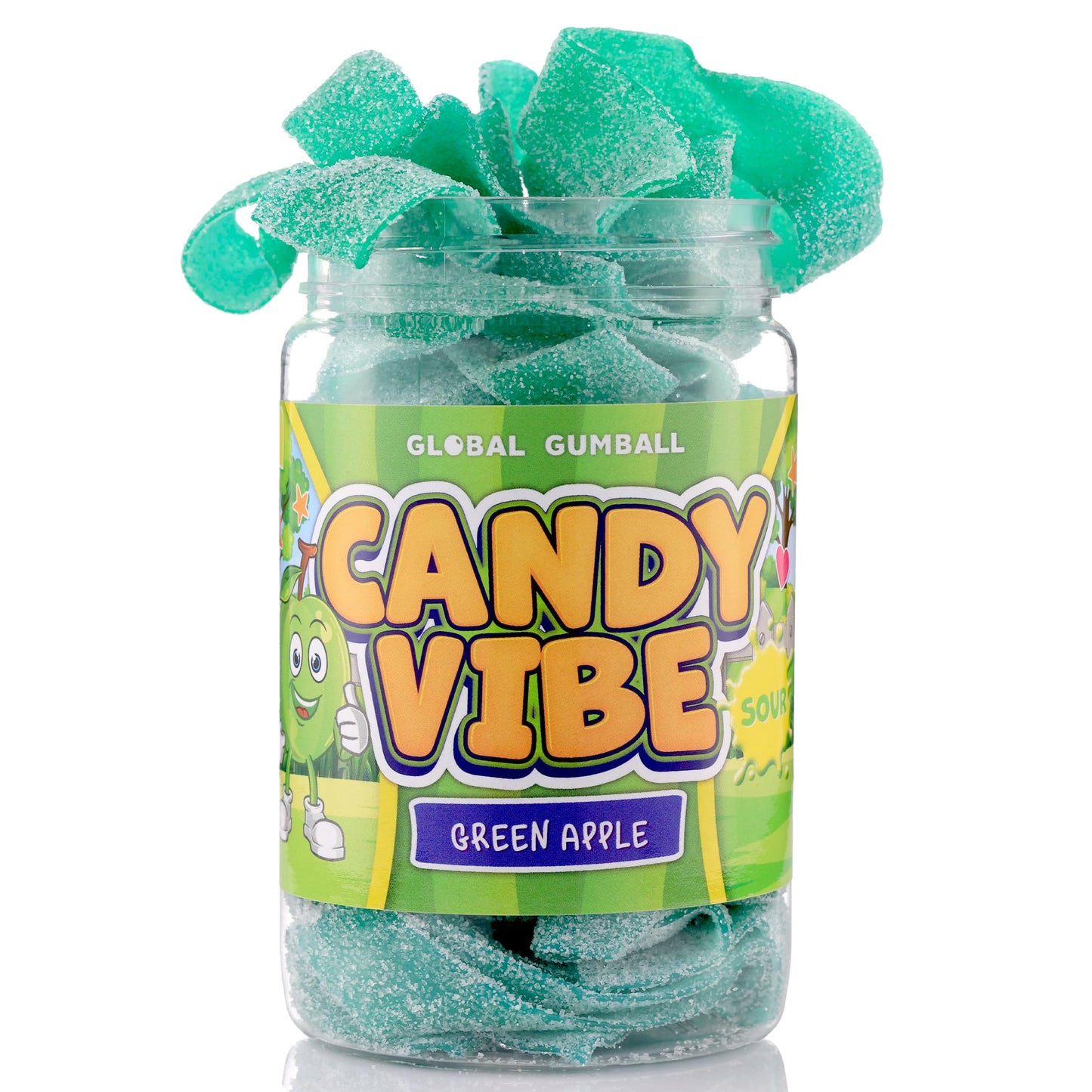 Sour Candy Belts - Green Apple Candy Layers - 0.55 Lb Sour Belts In Jar - Sour Rope Candy Ribbons - Green Sour Layers Belt Candy - Peanut Free - Great As Movie Theater Candy For Kids