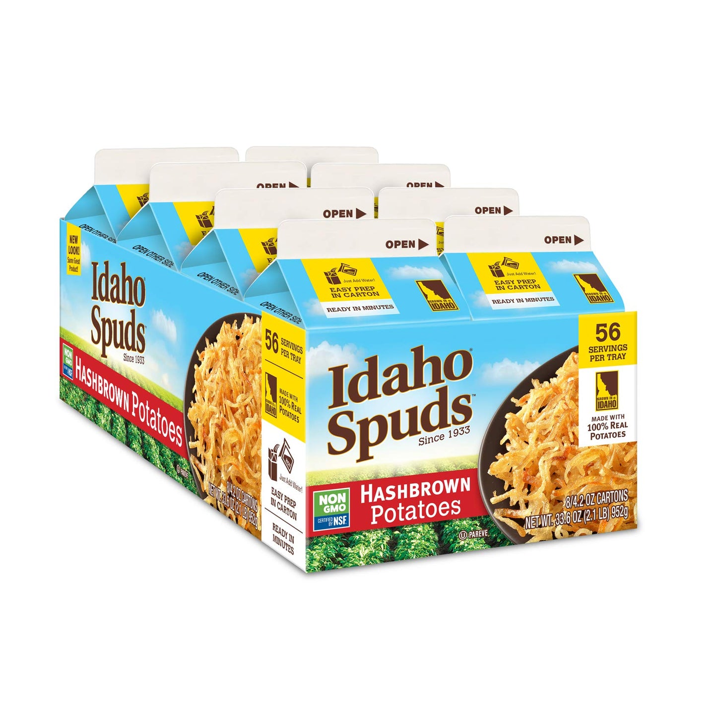 Idaho Spuds Premium Hashbrown Potatoes, Made From 100 Potatoes No Artificial Colors Or Flavors Nongmo Certified Gluten Free Koshe,4.2 Ounce (Pack Of 8)