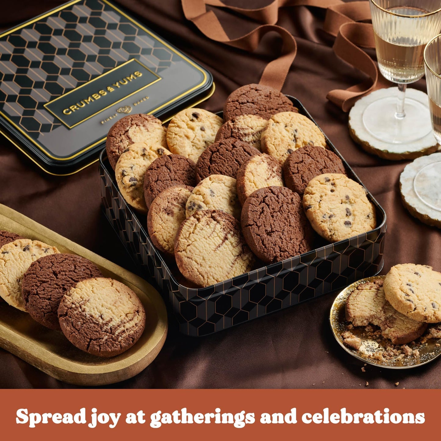 Cookies Gift Basket - Gourmet Assorted Cookies Tin With Marbel, Chocolate Chip And Brownie Flavors - Assorted Food Gift Box For