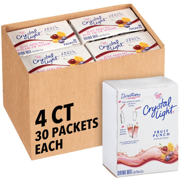 Crystal Light Sugar-Free Fruit Punch On-The-Go Powdered Drink Mix 120 Count, 30 Count (Pack Of 4)