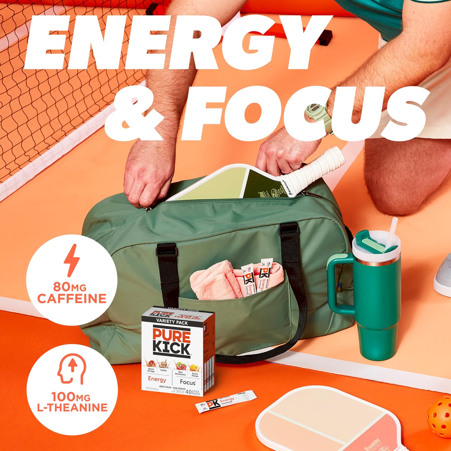 Pure Kick Energy And Focus Singles To Go Drink Mix Variety Pack,Blood Orange, Coffee, Strawberry Kiwi And Peach Mango, 40 Count