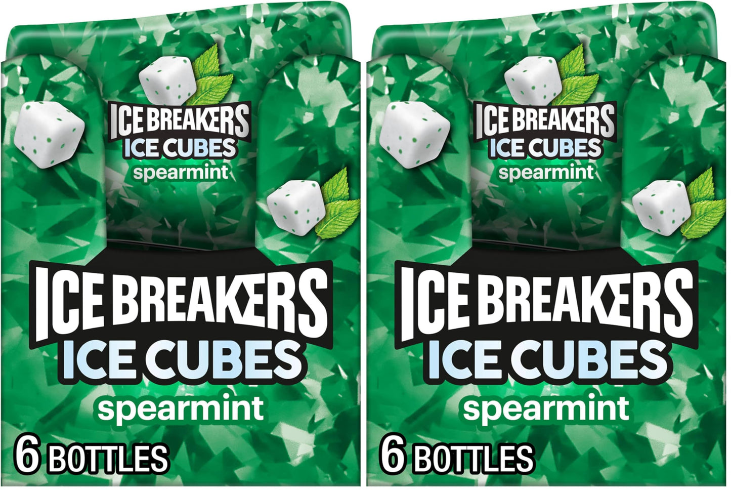 ICE BREAKERS Ice Cubes Spearmint Sugar Free Chewing Gum Bottles, 3.24 oz (6 Count, 40 Pieces) (Pack of 2)