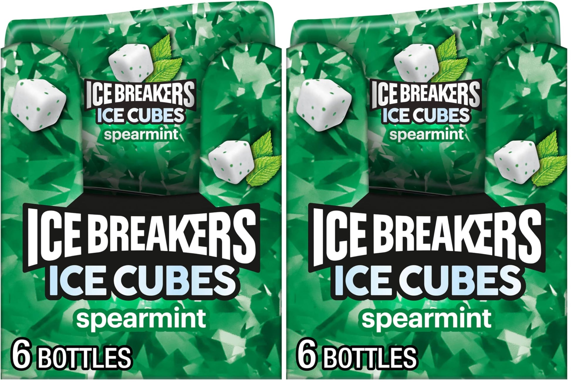 ICE BREAKERS Ice Cubes Spearmint Sugar Free Chewing Gum Bottles, 3.24 oz (6 Count, 40 Pieces) (Pack of 2)