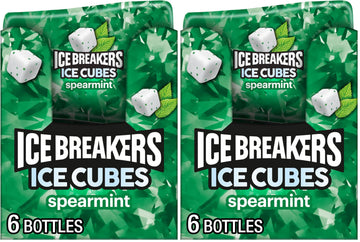 ICE BREAKERS Ice Cubes Spearmint Sugar Free Chewing Gum Bottles, 3.24 oz (6 Count, 40 Pieces) (Pack of 2)